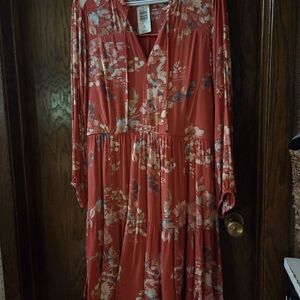 Torrid Red/Orange Floral Long Sleeve Dress